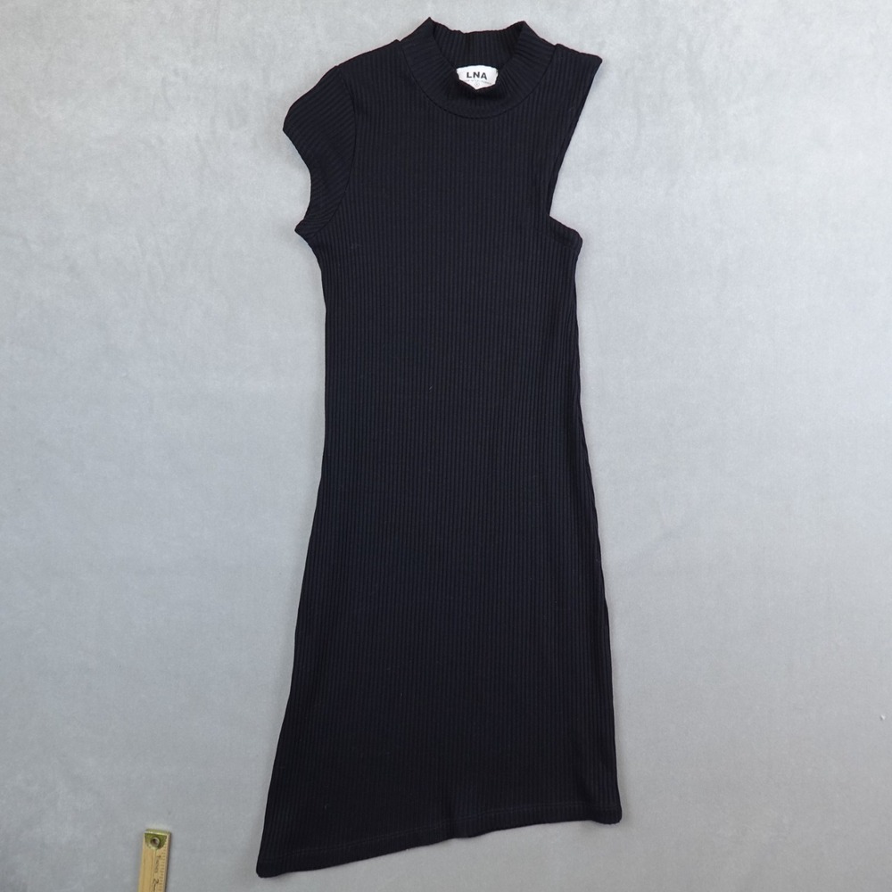 LNA Clothing Peak Dress Womens Size Small Rib Knit Black Stretch Assym